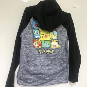 Pokémon Hoodie Pullover Kids Size L Black And Gray With Pockets Winter Fall